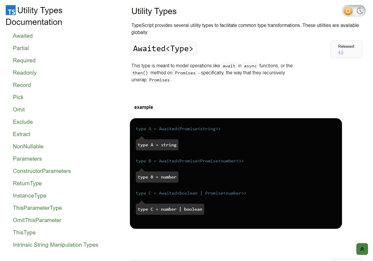 TS Utility Types docs screenshot